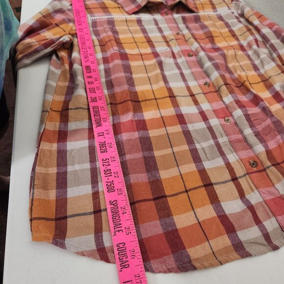 Shyanne Womens Plaid Button-Down Shirt Orange Red Large - Picture 6 of 14